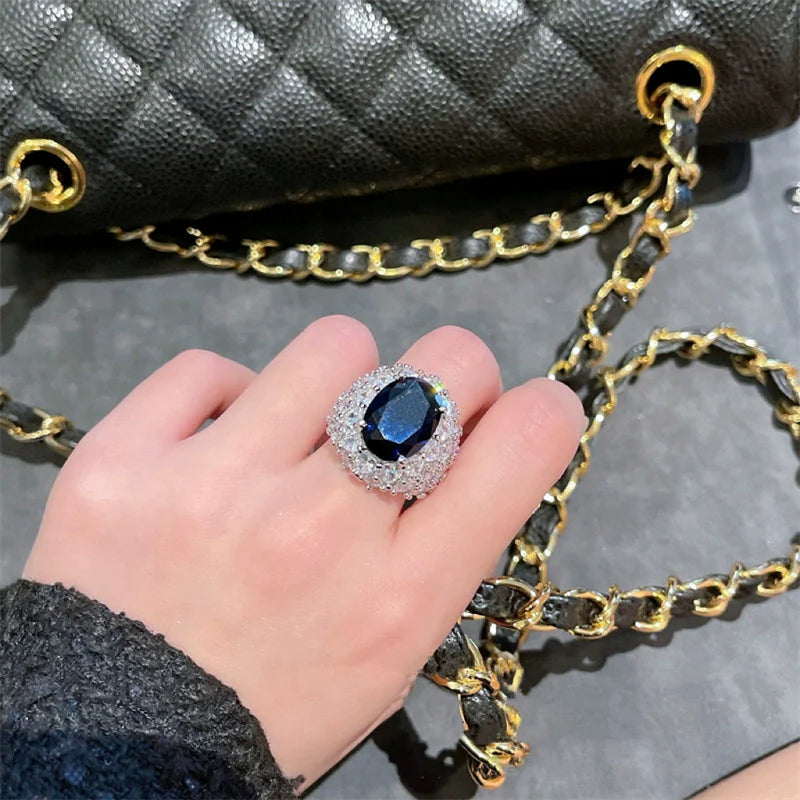 Jaylene Deep Blue Snowflake Ring - Pave Vintage Statement Ring
