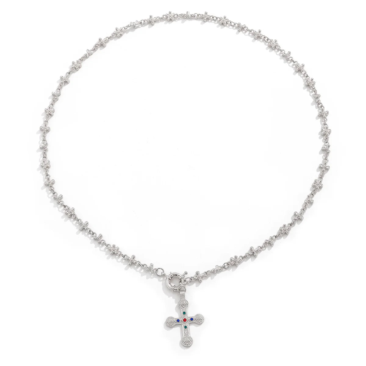 Ramya Rhinestone Cross Necklace - Silver