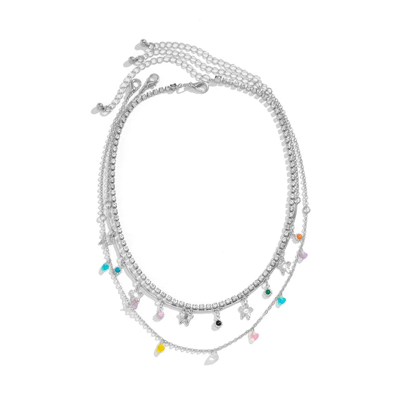 Ameerah Celestial Layered Necklace Set - Silver Butterfly