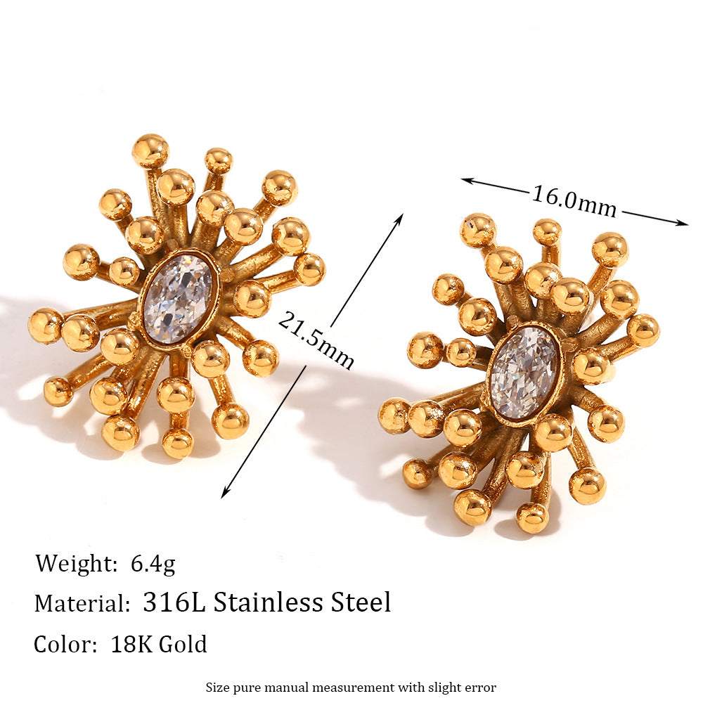 Amberley Hammered Geometric Earrings - Oval Zircon Firework Stud Earrings - Gold [0CSX9T9U]