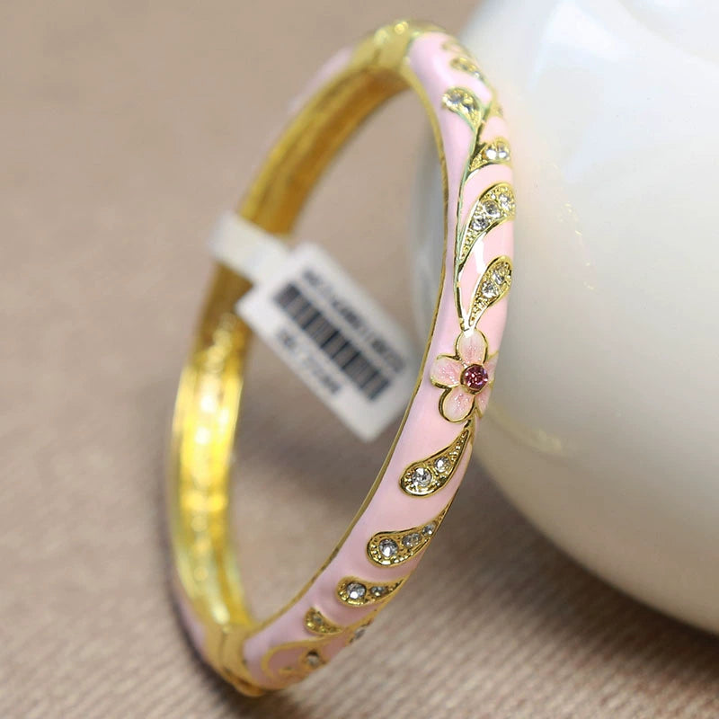 Angelique Floral Enamel Bangle - Pink [TP90UHZE]