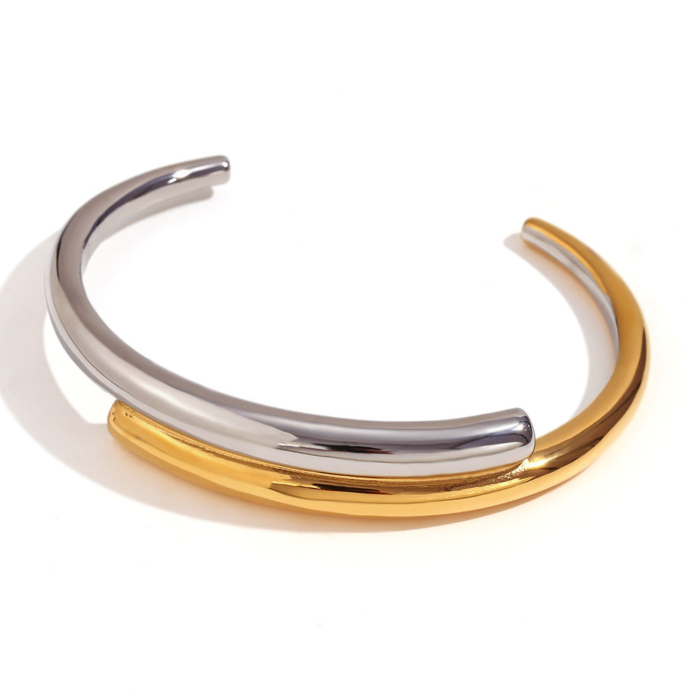 Jamia Two-Tone Intertwined Bracelet - Double-Layer Intertwined Open Bracelet - Two-Tone [3BHIW2V3]
