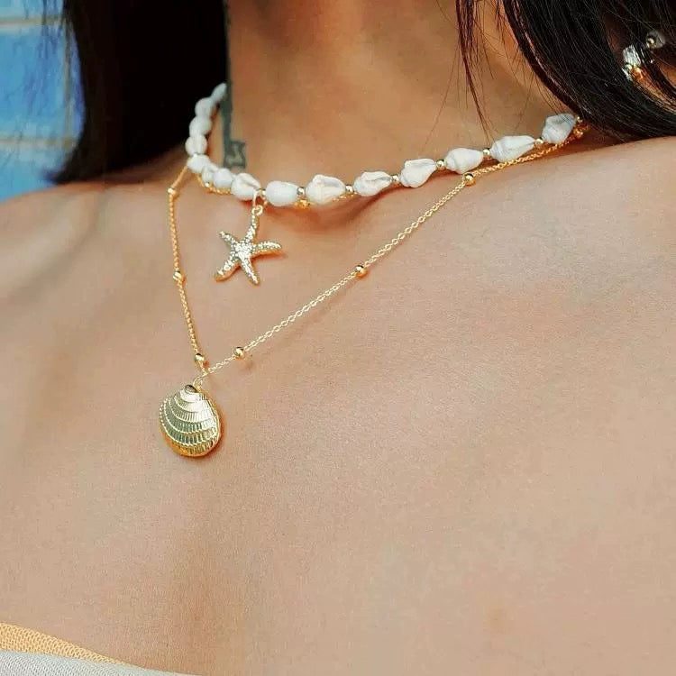Karyn Shell Layered Pendant Necklace - Set (In Stock) [3NAZBV81]