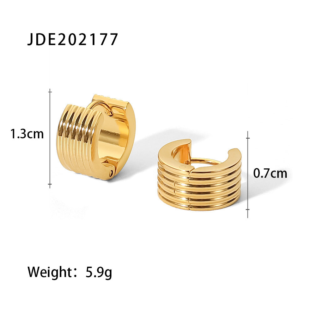 Khalia Ribbed Gold Hoop Earrings - Ribbed Gold Hoop [JSIHEZU7]