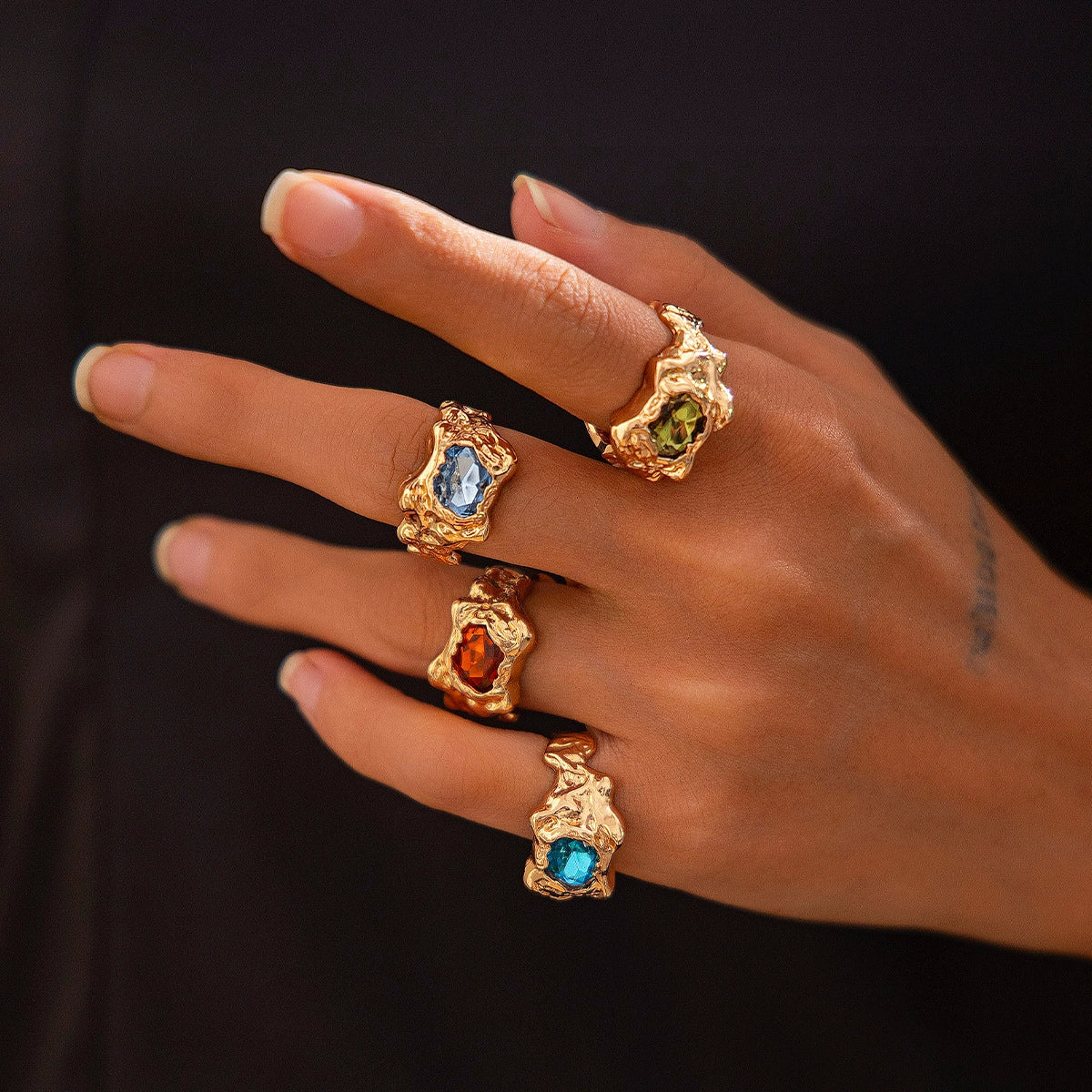 Isabel Liquid Metal Ring Set - Style 03 - Light Gold 4-Piece Set [BKALQQ01]