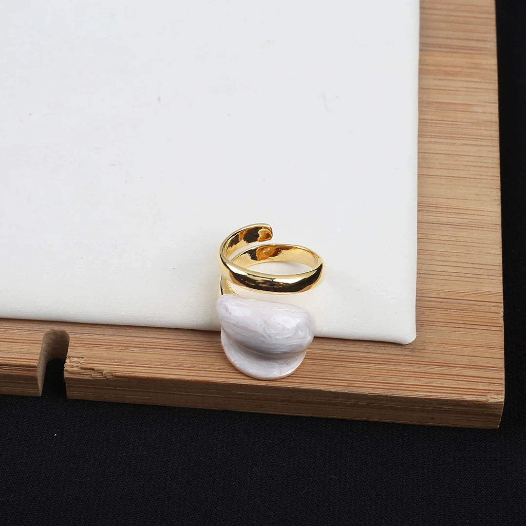 Holley Retro Color-Block Ring - Cream + Gold