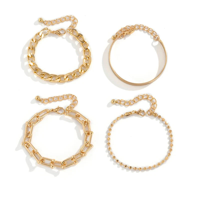 Hazel Stackable Metal Bracelets Set - Gold Style Three