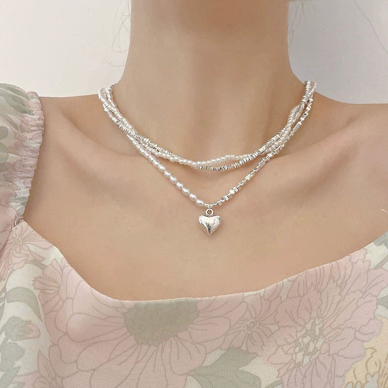 Zanaya Pearl & Silver Layered Necklace - Two Piece Set