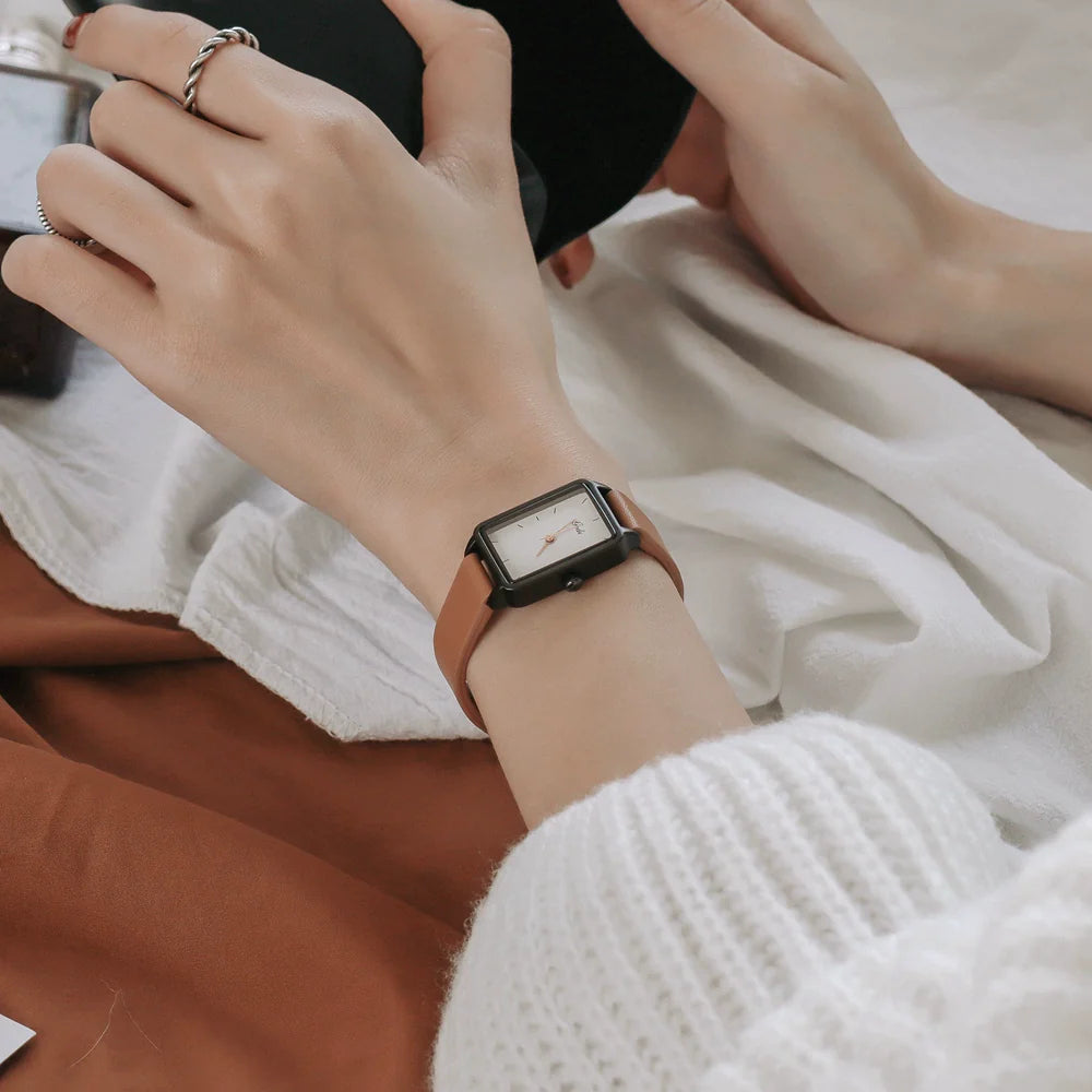 Adina Minimalist Leather Watch - Mocha Brown