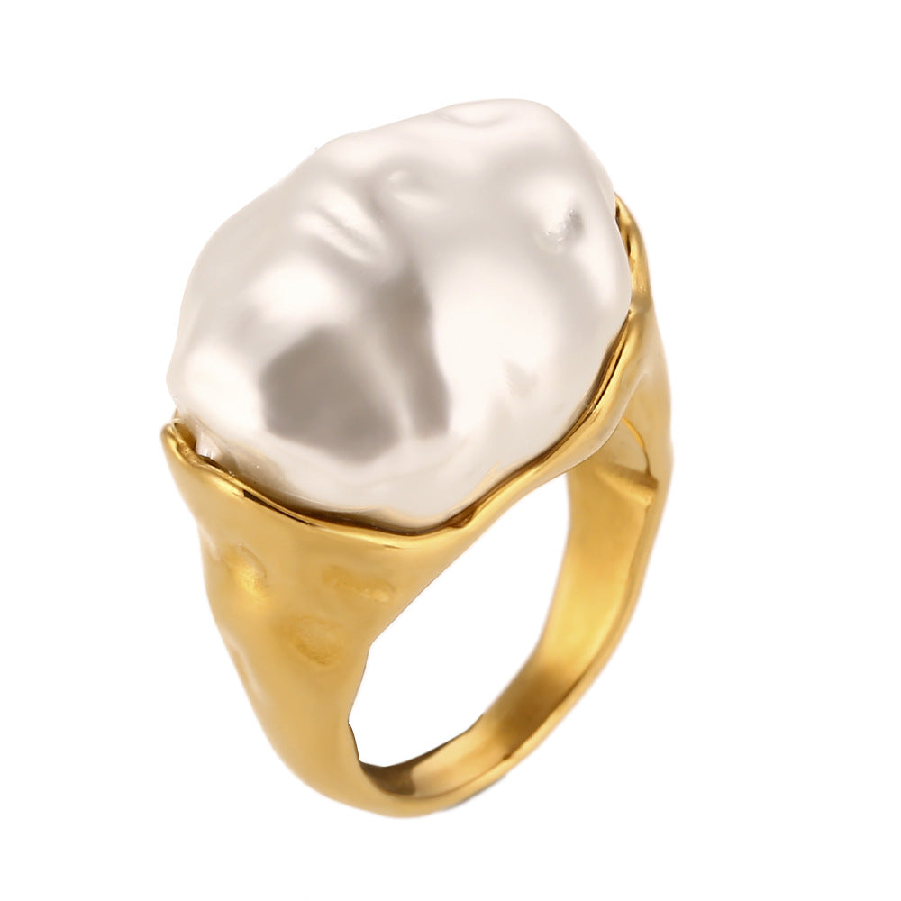 Asa Gold Retro Rings - Acrylic Irregular Retro Ring - Gold Pearl - Size 6 [722ML0AB]