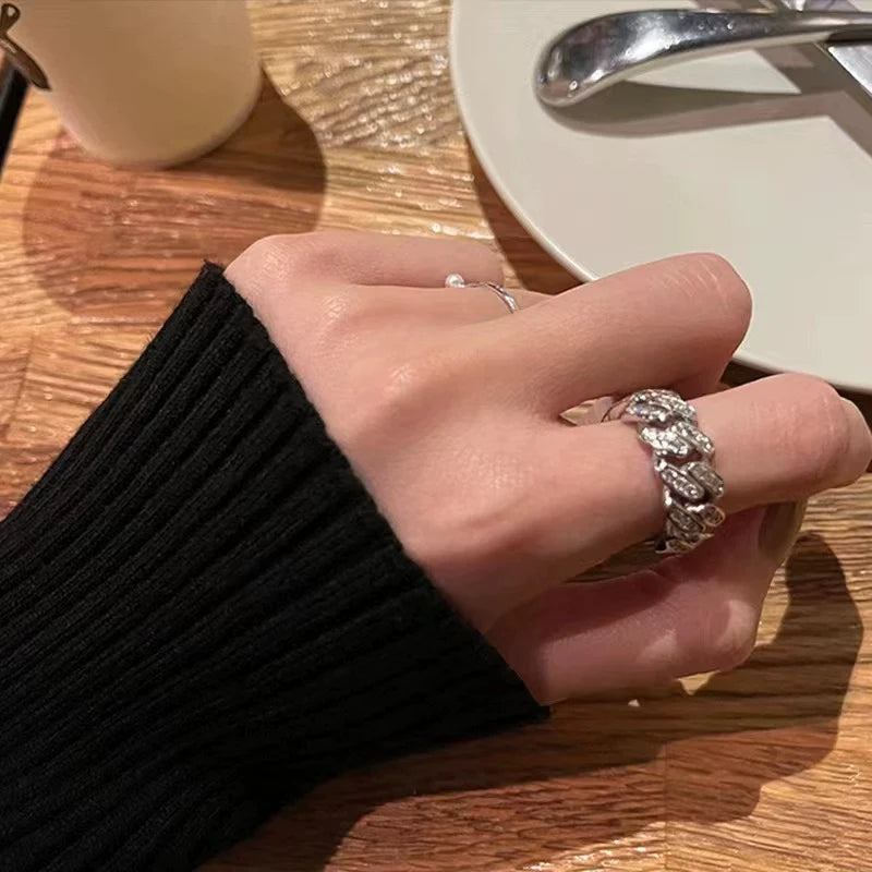 Mckynzie Sparkling Open Ring - Full Pave Chain Open