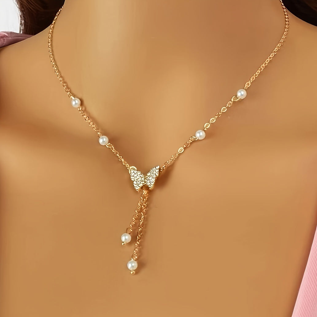 Malayah Butterfly Pearl Necklace - Gold [RE5416LI]