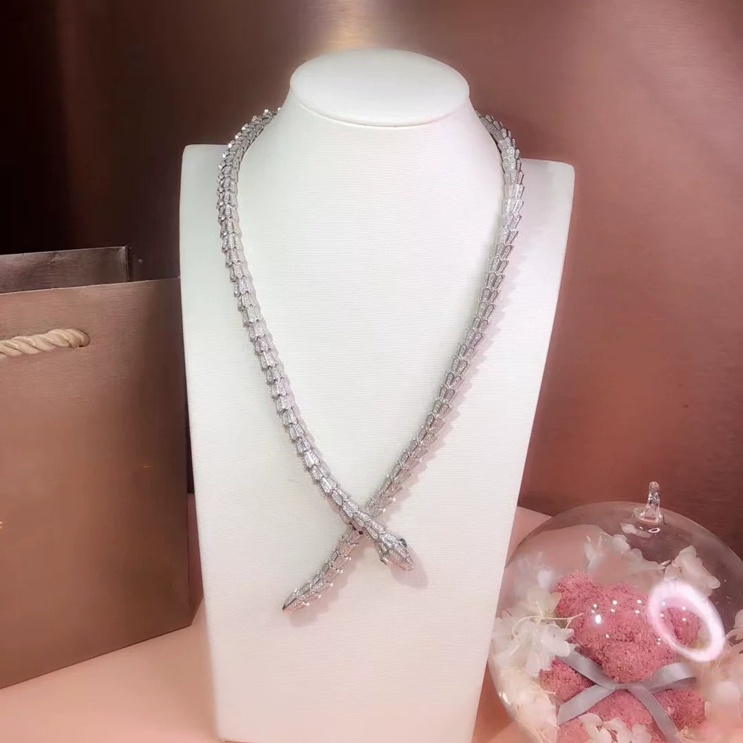 Kiera Serpent Diamond Necklace - White Gold Serpent