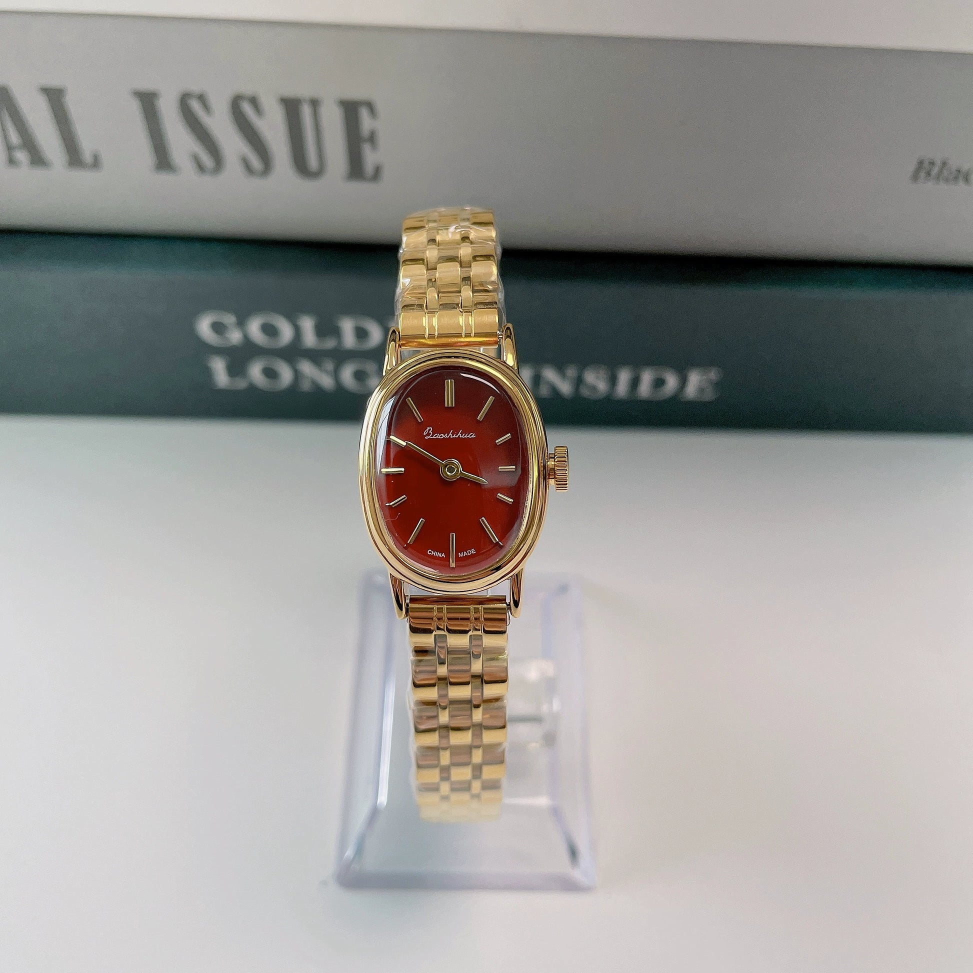 Avayah Vintage Gold Watch - Red with Steel Strap (Includes Brown Strap)