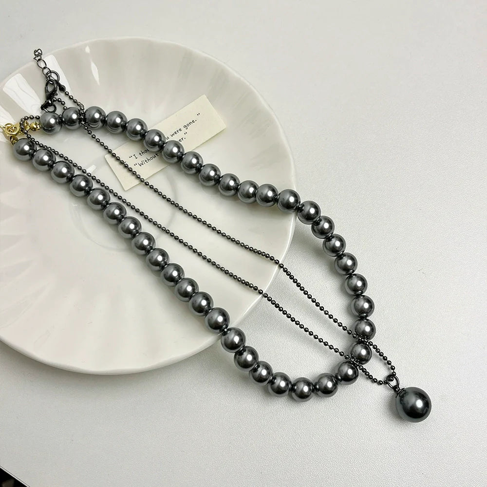 Devon Black Tahitian Pearl Necklace - Tahitian Double Layer Pearl Necklace