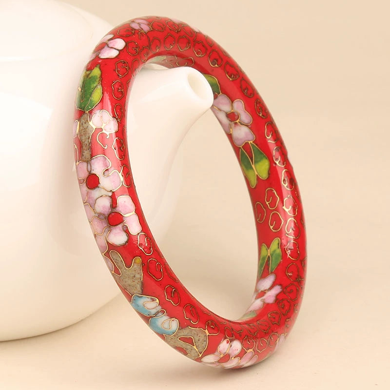 Zoi Floral Cloisonné Bracelet - Red Plum Blossom (12mm Width) [62YM1EIG]
