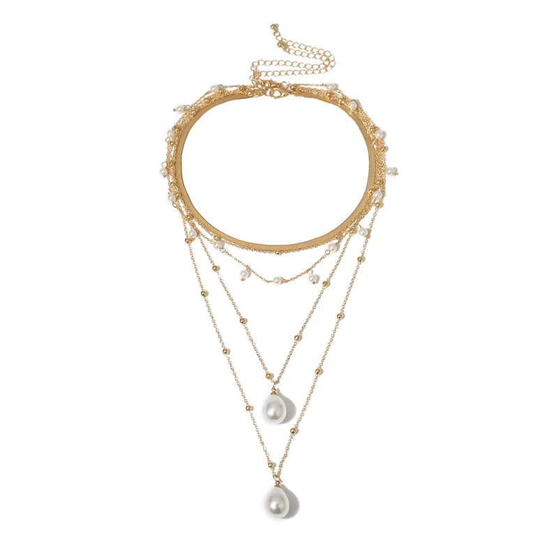 Evanna Golden Layered Pearl Necklace - Gold