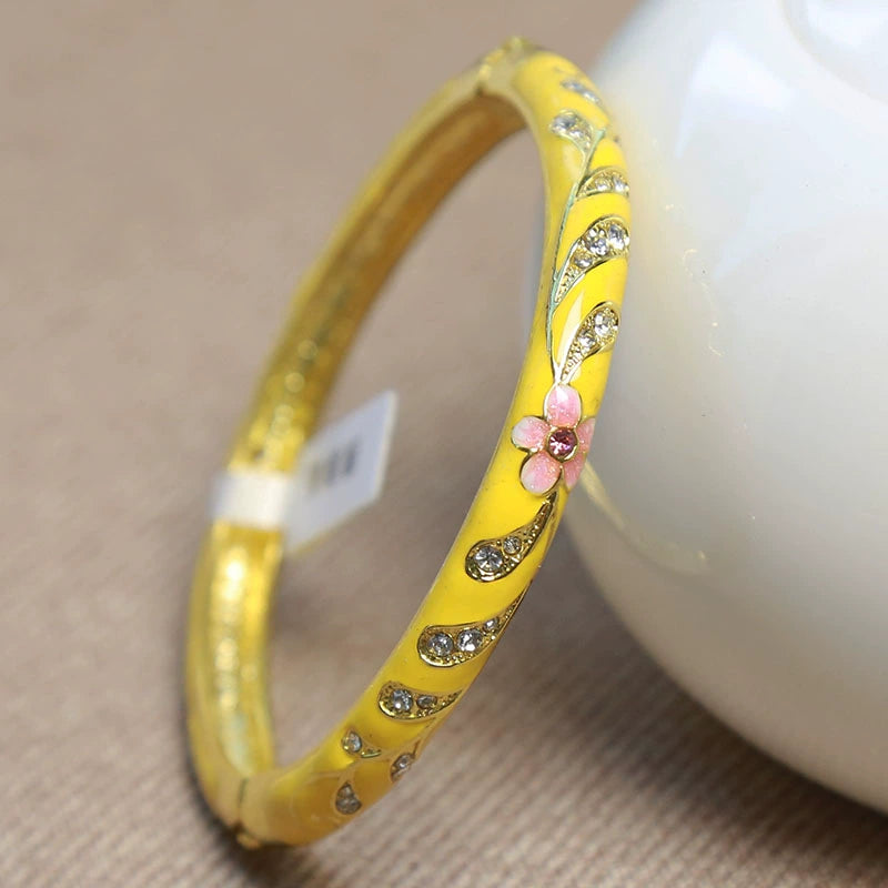 Angelique Floral Enamel Bangle - Yellow [P91CYC5U]