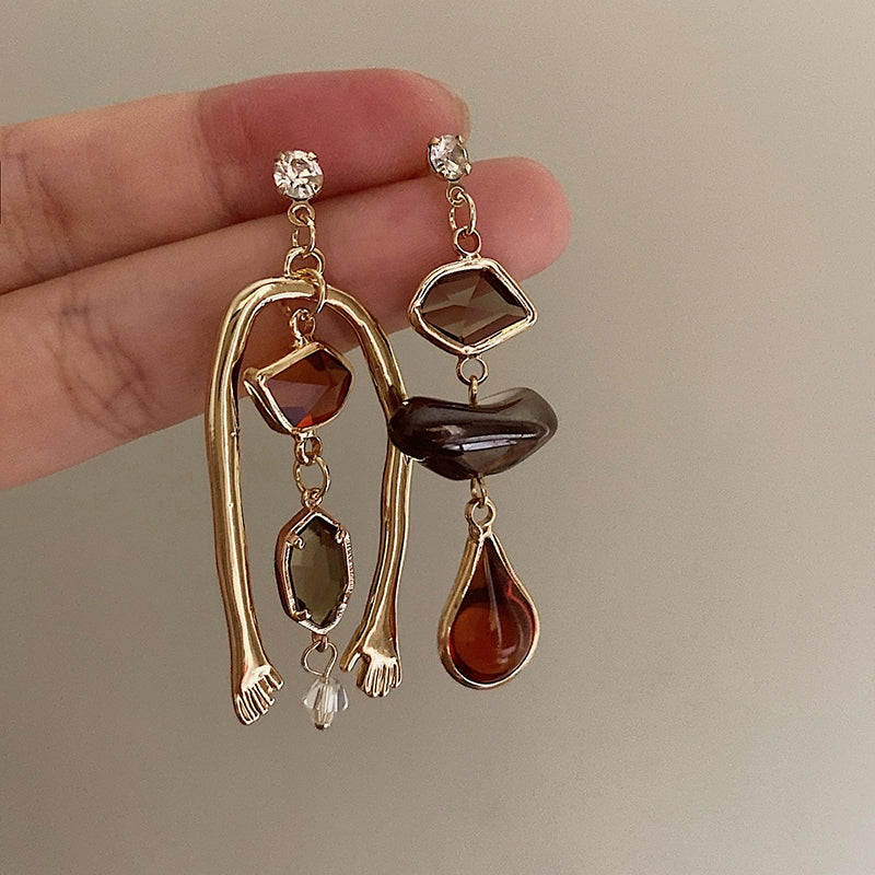 Mariella Abstract Gold Dangle Earrings - Golden Asymmetric with Silver Post [9039OC9L]