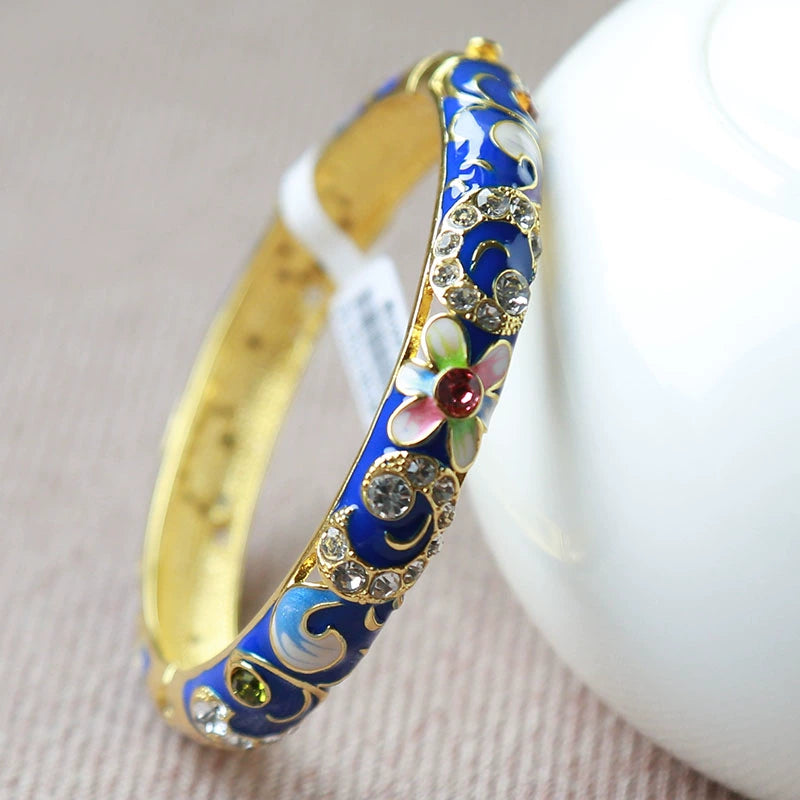 Delany Floral Cuff Bracelet - Dark Blue (5.7cm ID) [ENNTO9VL]