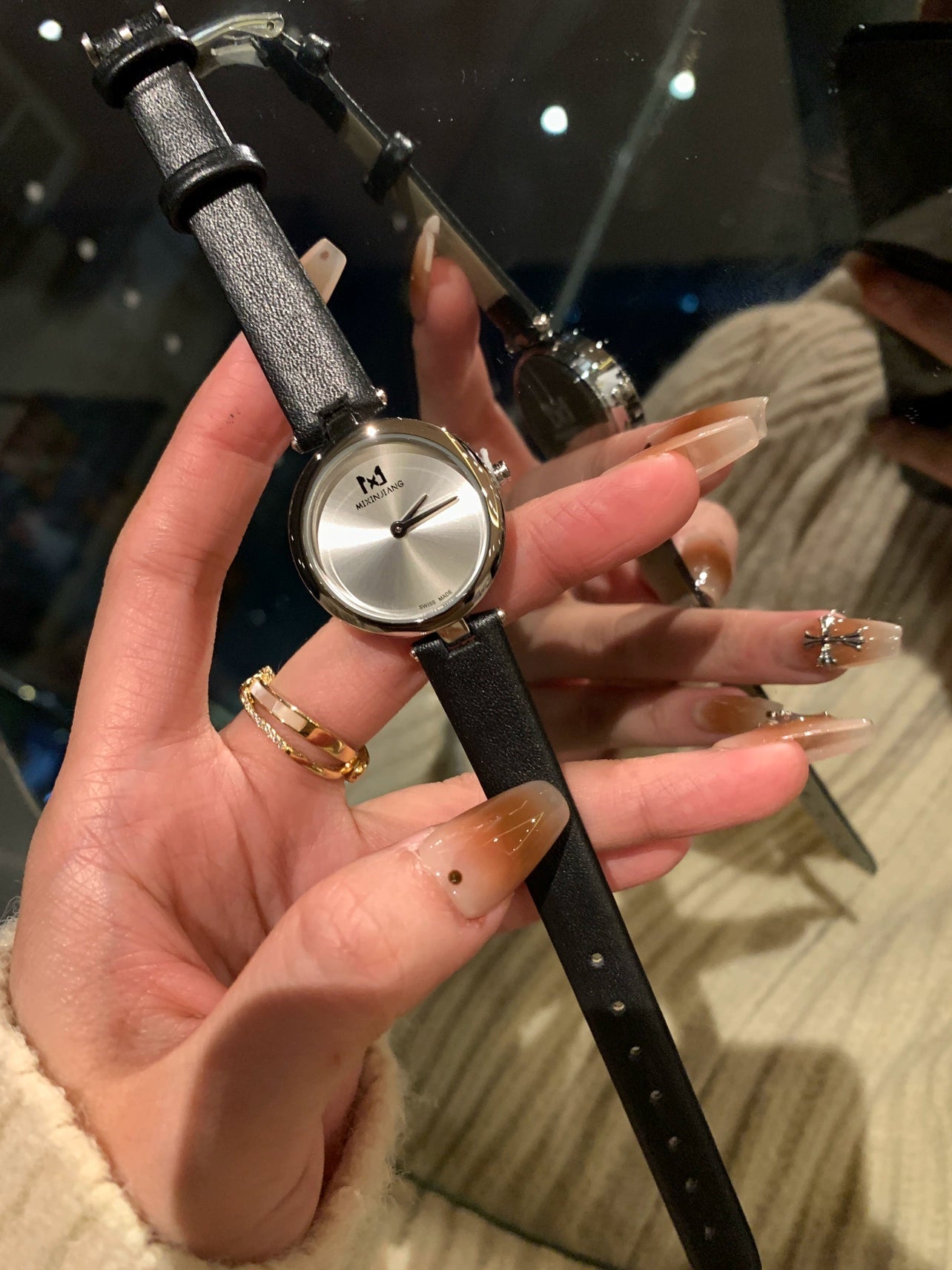 Elara Delicate Round Watch - Silver Dial, Black Strap [9LGN92E2]