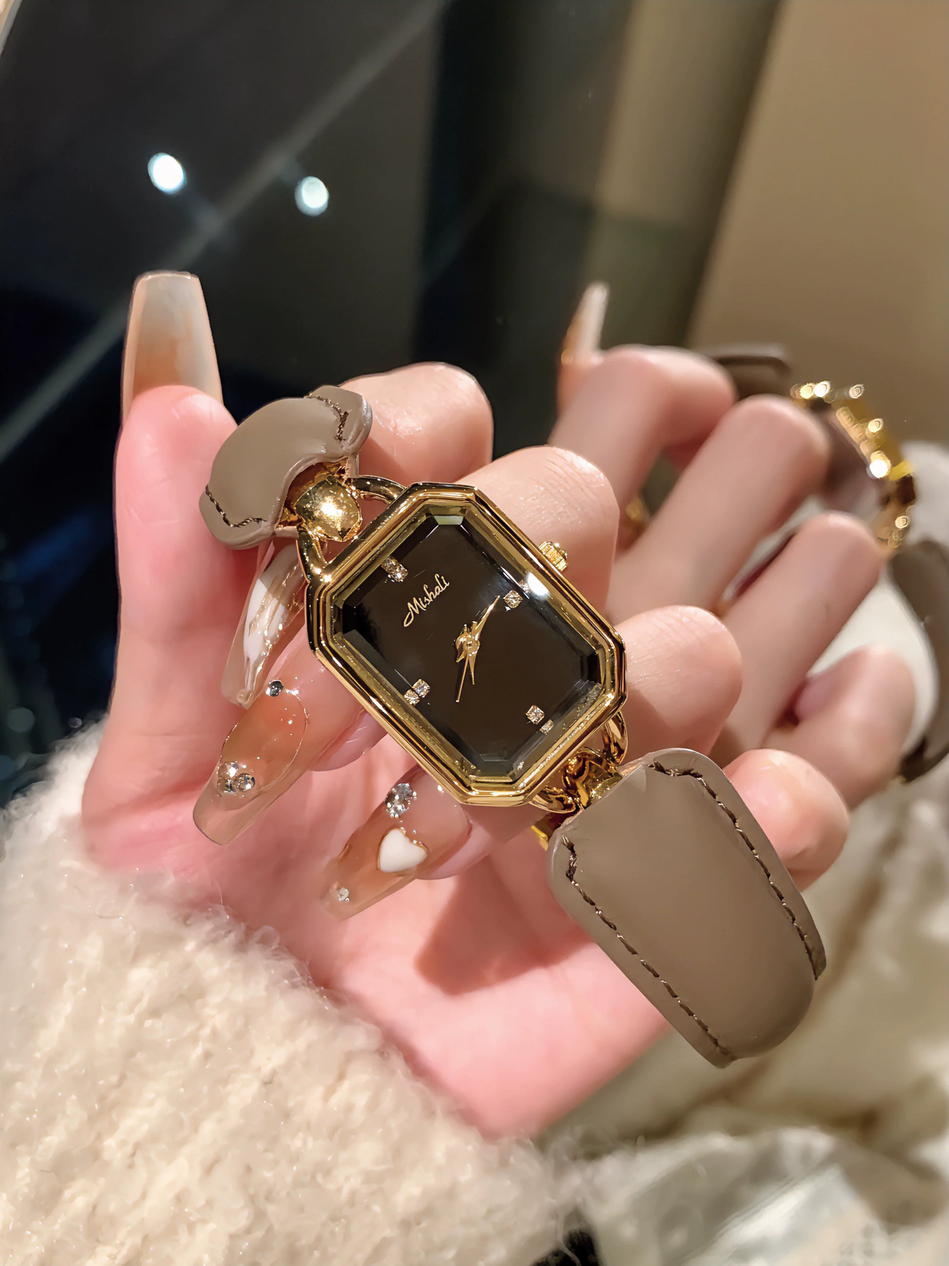 Aurelia Luxe Leather Bracelet Watch - Grey with Black Face