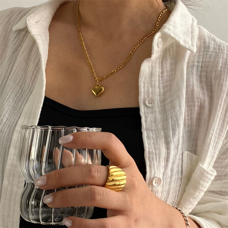 Annaleah Titanium Heart Snake Necklace - Single-Layered Heart Titanium Steel Necklace [AIMAA54O]