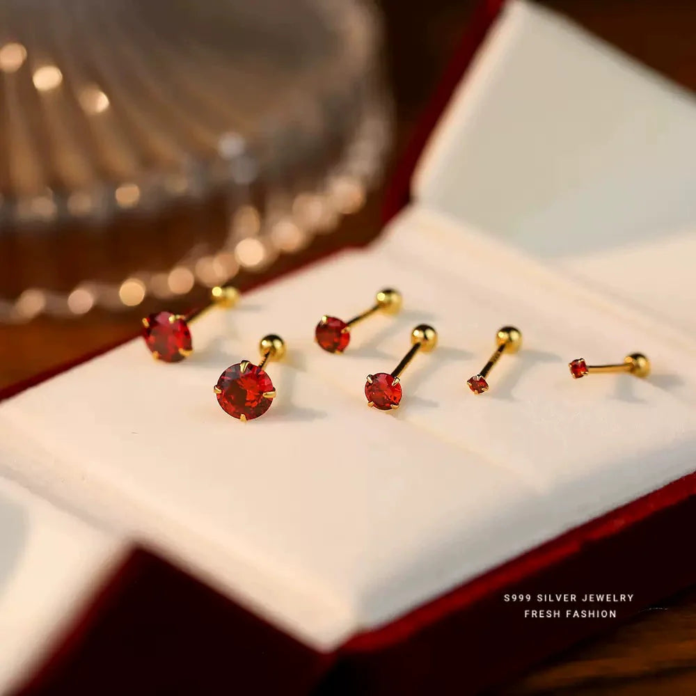 Brynnlee Sparkling Red Zirconia Studs - 4mm S999 Sterling Silver