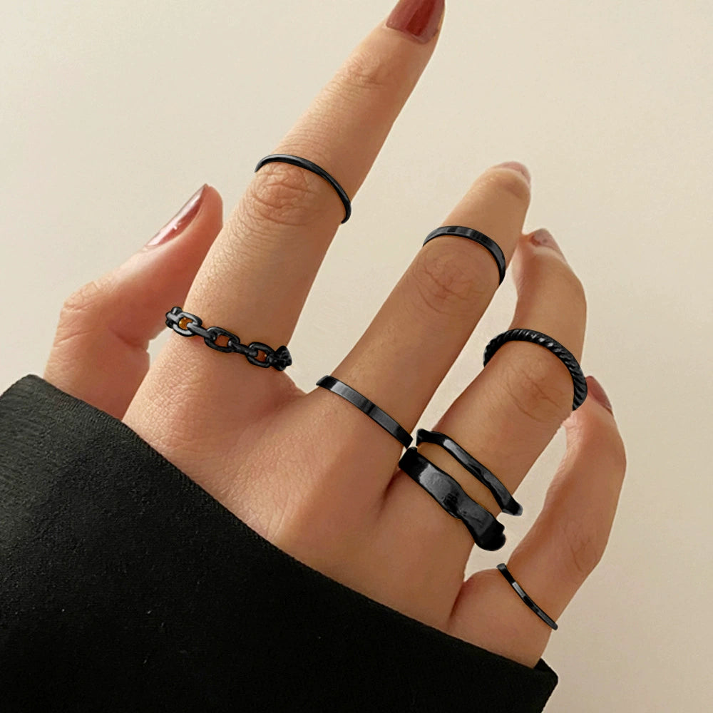 Maryanne Retro Stackable Ring Set - Style 5 (Gun Black) [F4JTOP84]