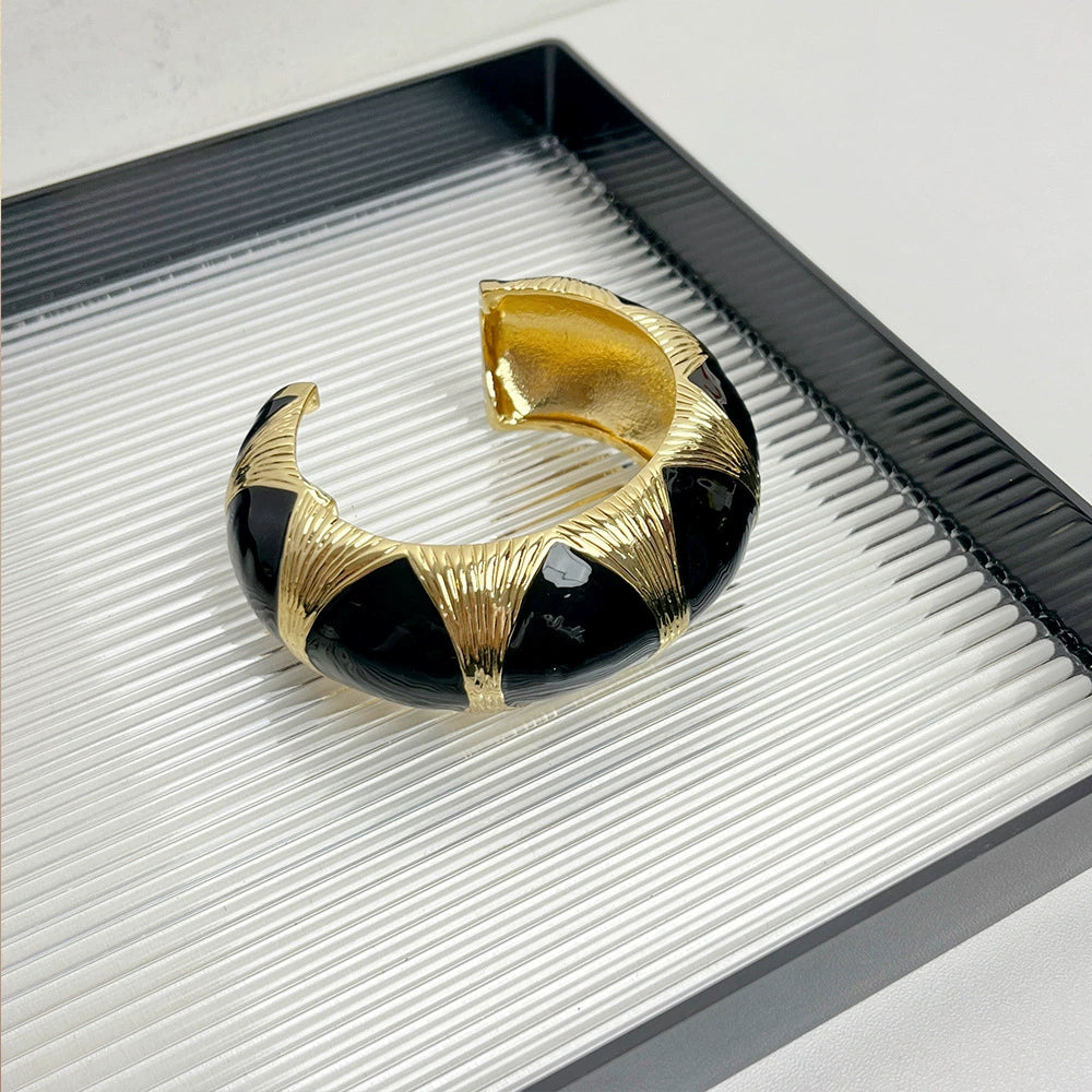 Antonella Enamel Cuff Bracelet - Black Gold Wide Bracelet [WWIMCPBL]