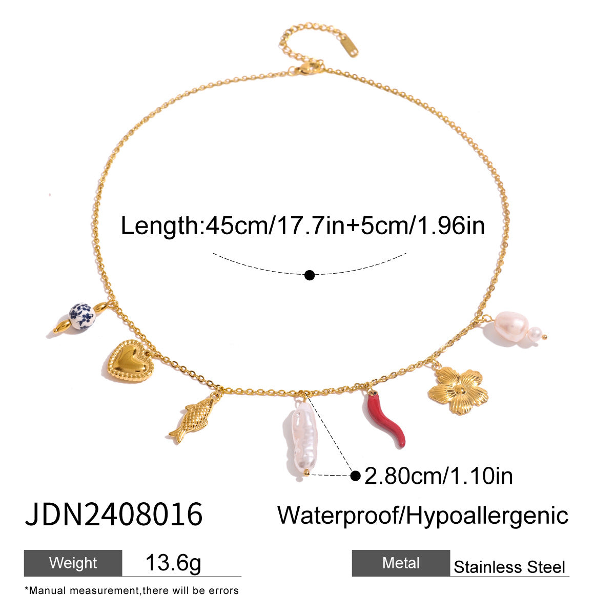 Izabela Enamel Heart Pearl Necklace - Product Variant JDN2408016 [HFYCC920]