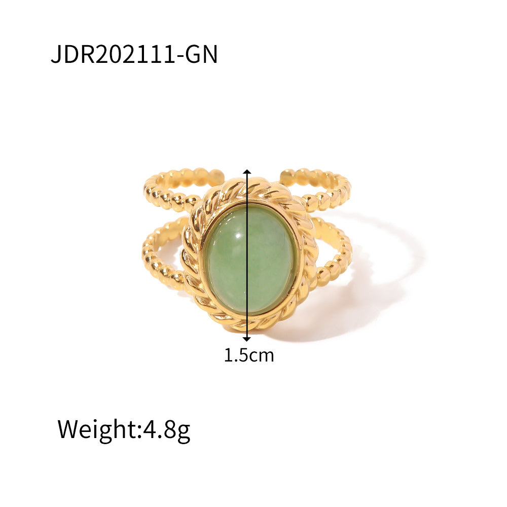 Emmaleigh Natural Stone Open Ring - Green Stone [S49DNRGT]
