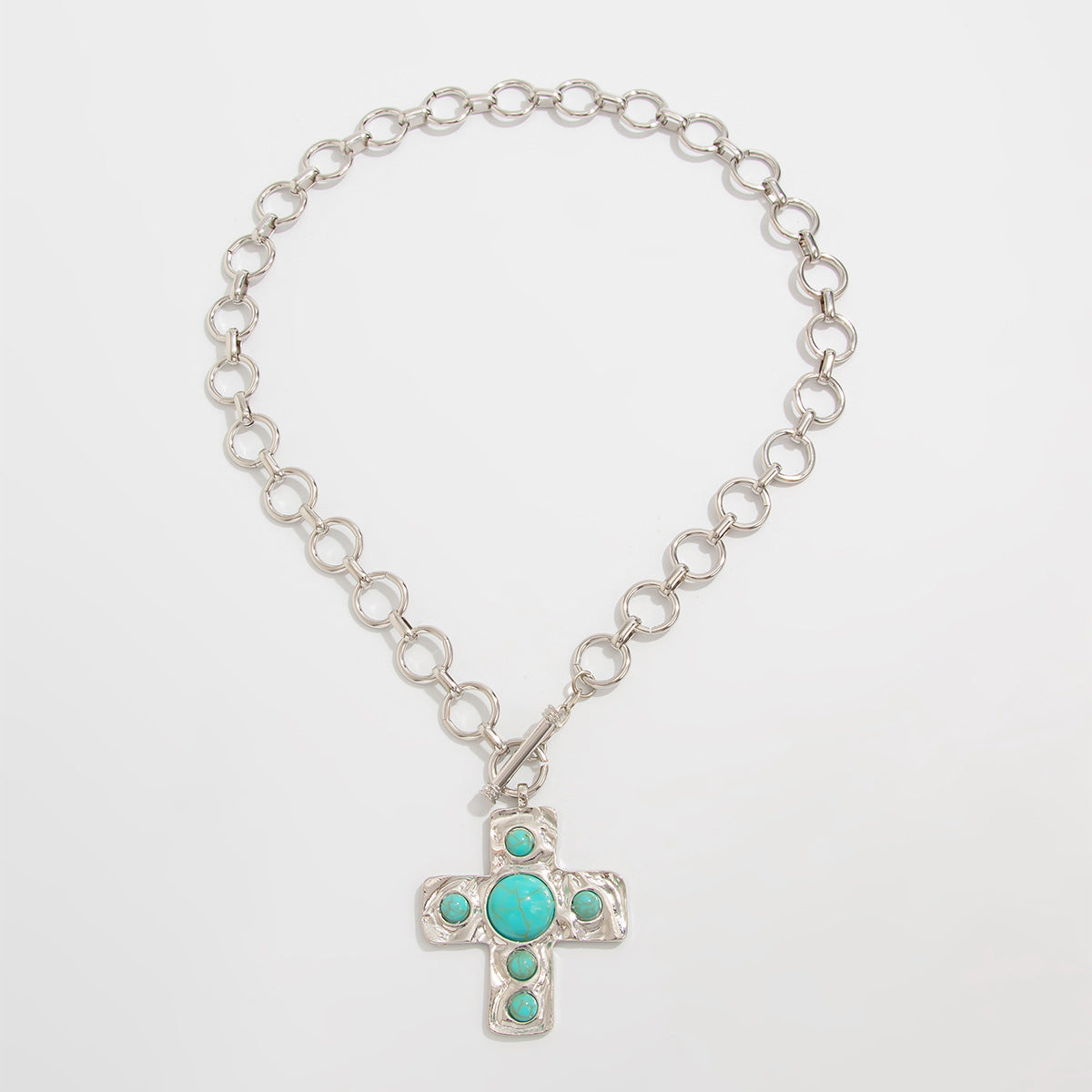 Jena Layered Cross Toggle Necklace - Silver [I4NOY4BI]