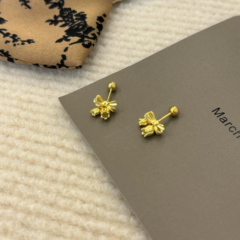 Amaira Bow Lily Stud Earrings - Gold Bow Lily of the Valley Earrings