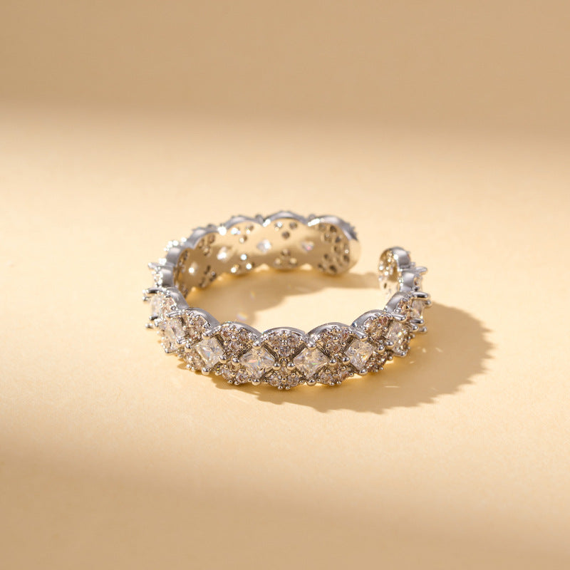 Jaxyn Pave Rhombus Open Ring - Silver-toned [KOWLBWWA]