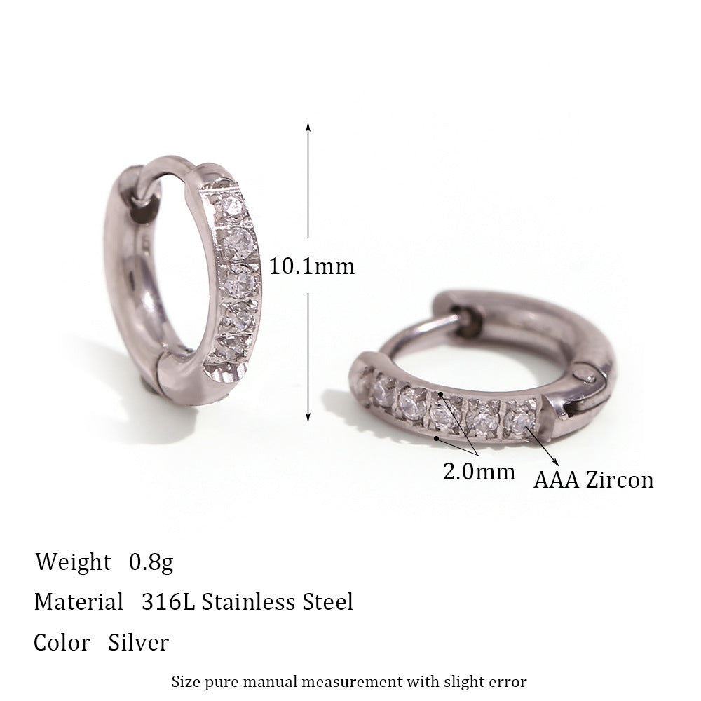 Laiyla Zircon Hoop Earrings - Rounded Edge Zircon Hoop - Steel - 10mm [U6FS1FPV]