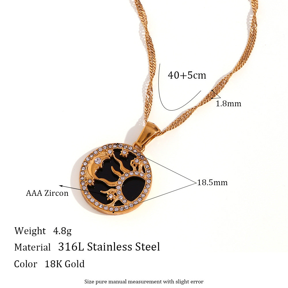 Chantal Layered Celestial Necklace - Left Right Sun Moon Star Shell Coin Necklace - Gold - Black Shell [BFVJIKJH]
