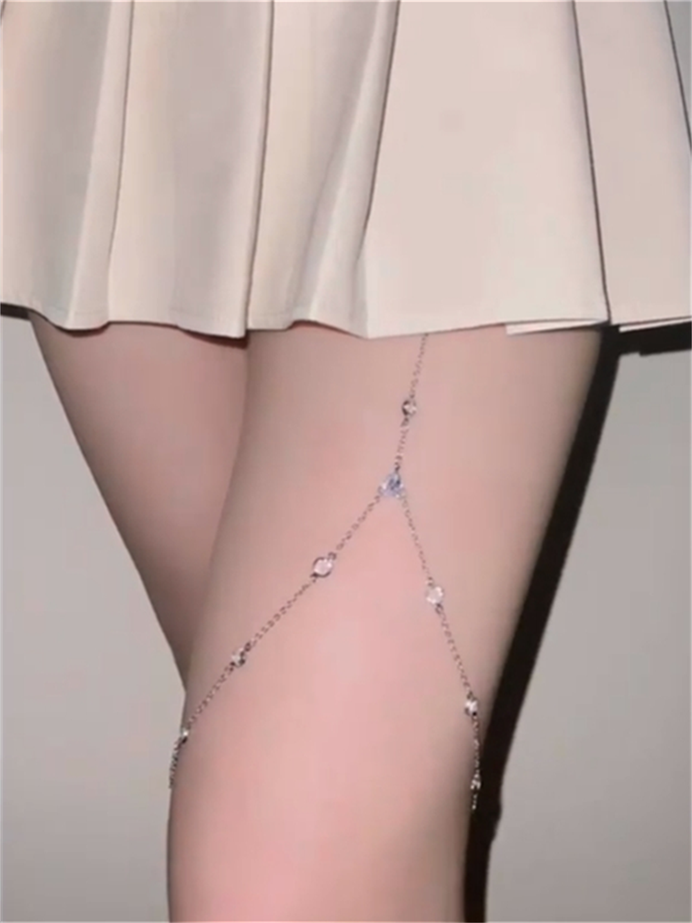Kaleena Rhinestone Tassel Leg Chain - Plated Silver