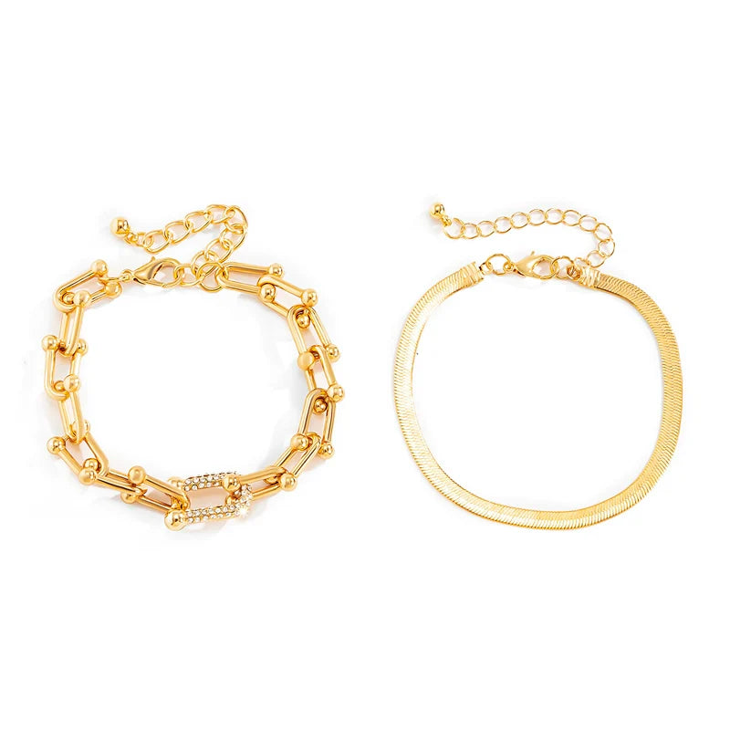 Mckenzie Flat Chain Bracelet Set - Gold
