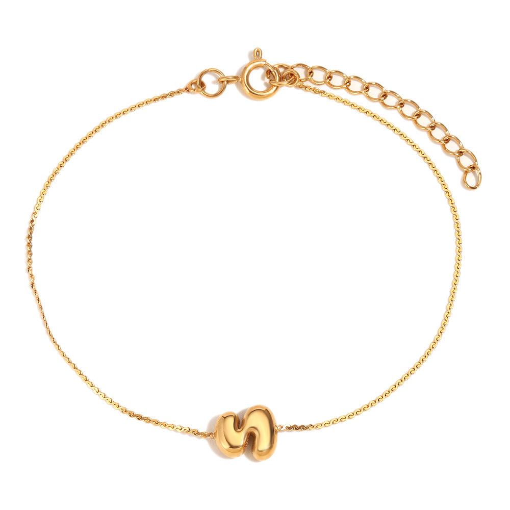 Ilah Bubble Letter Chain Bracelet - Bubble Letter S - Gold [TSXXDY53]