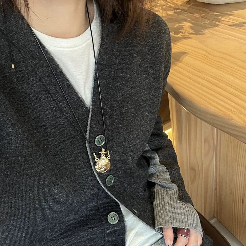 Andra Perfume Bottle Necklace - Silver Leather Cord [QY70336B]