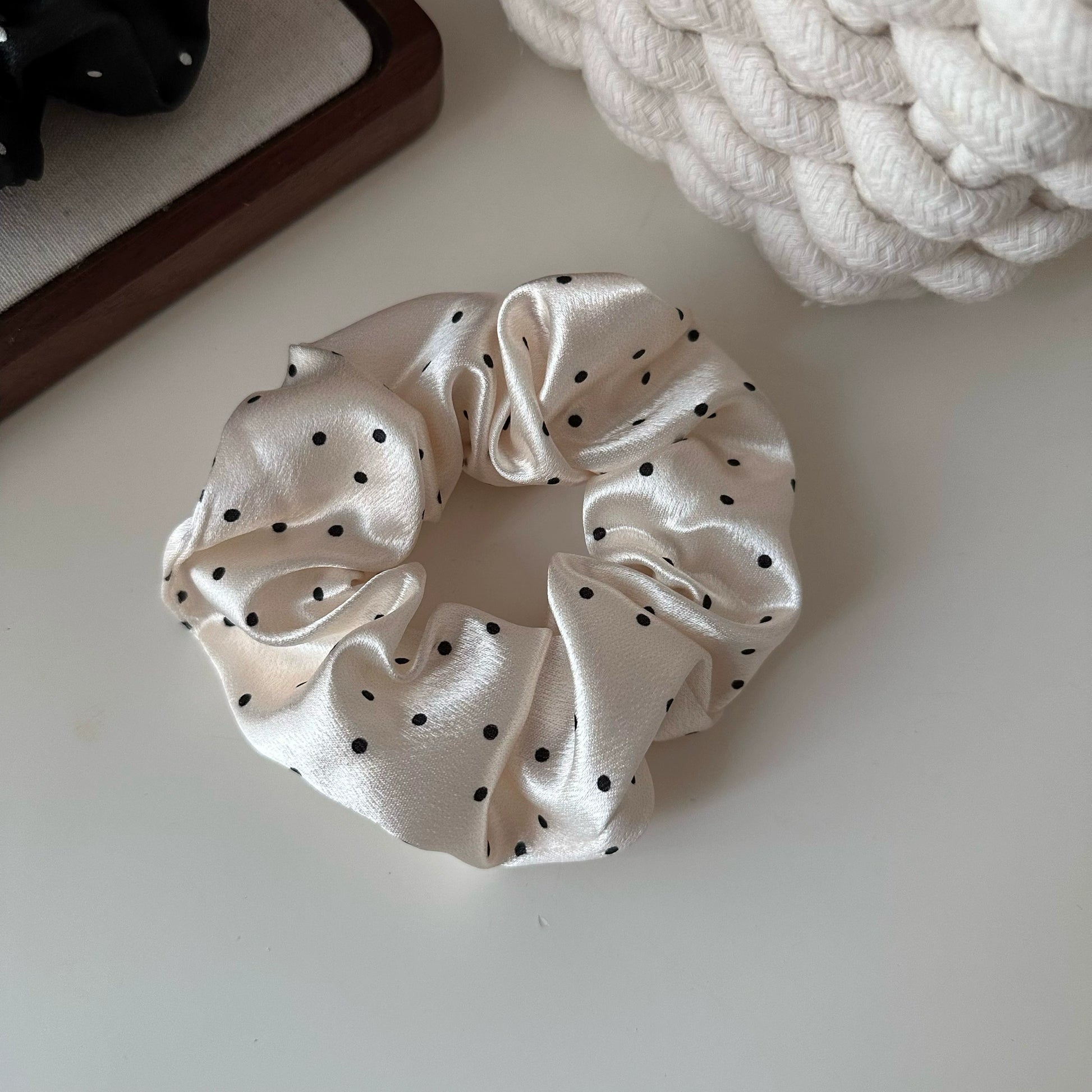 Zaria Polka Dot Satin Scrunchie - Small White [7YUMKZLO]