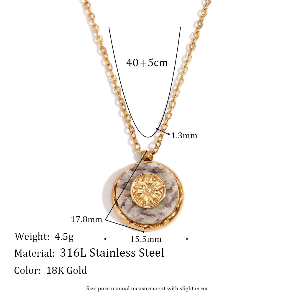 Jean Dainty Stone Necklace - Marble Sun Round Pendant - Gold [008FXLSI]