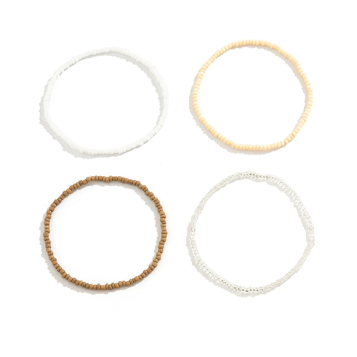 Zaara Beaded Anklet Set - Brown White 4-Piece Set