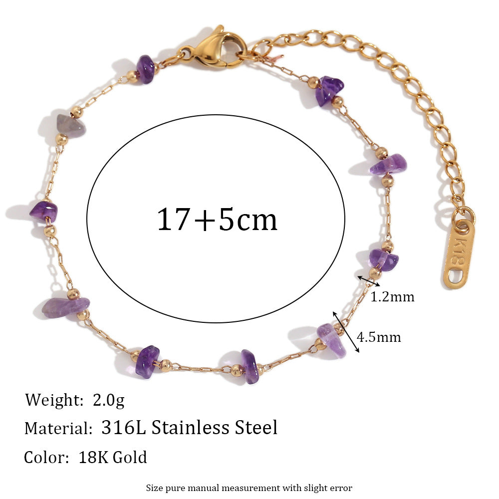 Lesley Dainty Stone Chain - Bracelet - Gold - Amethyst [Z0CGKELM]