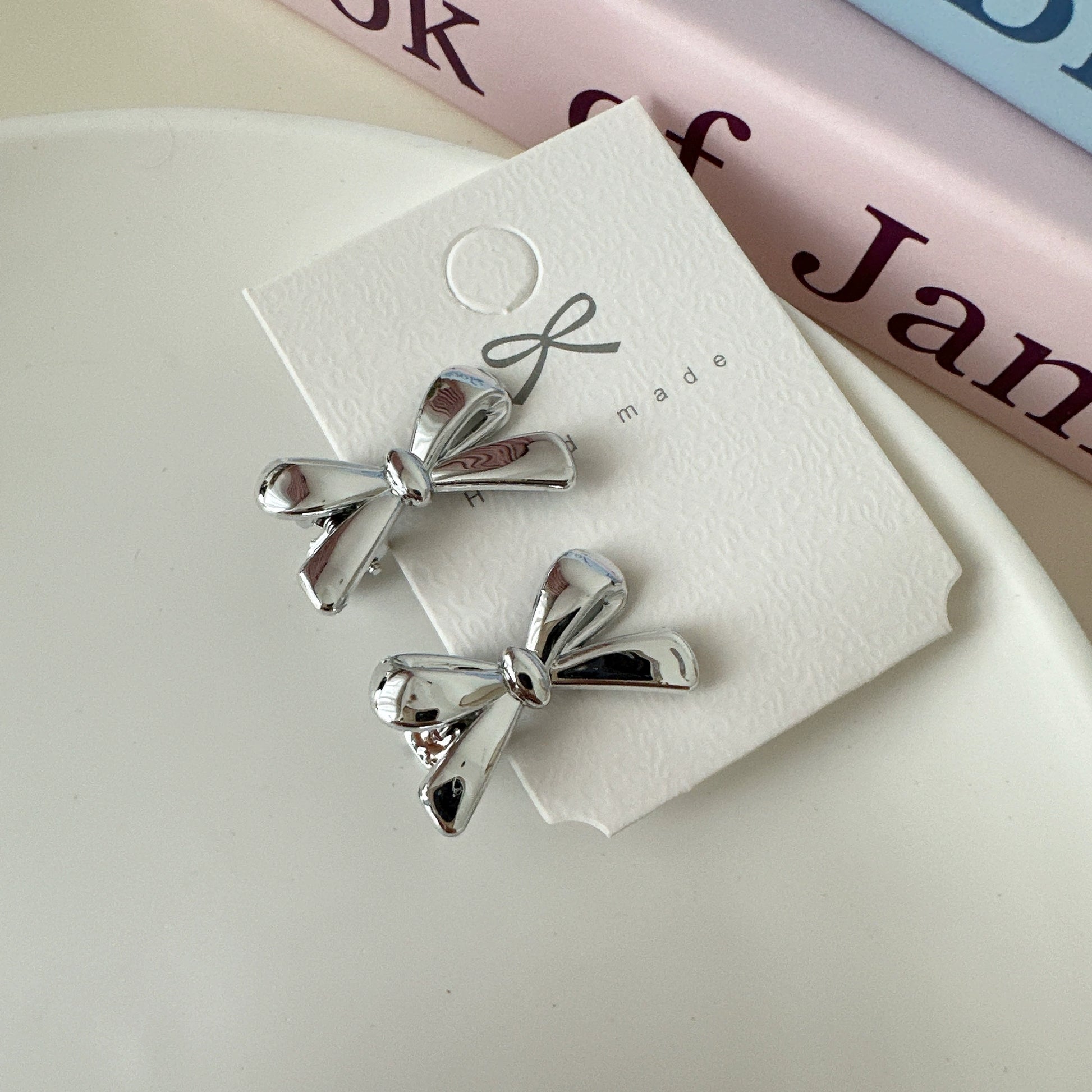 Jordyn Rhinestone Bow Clips - Silver Pair [H0XQ41UU]