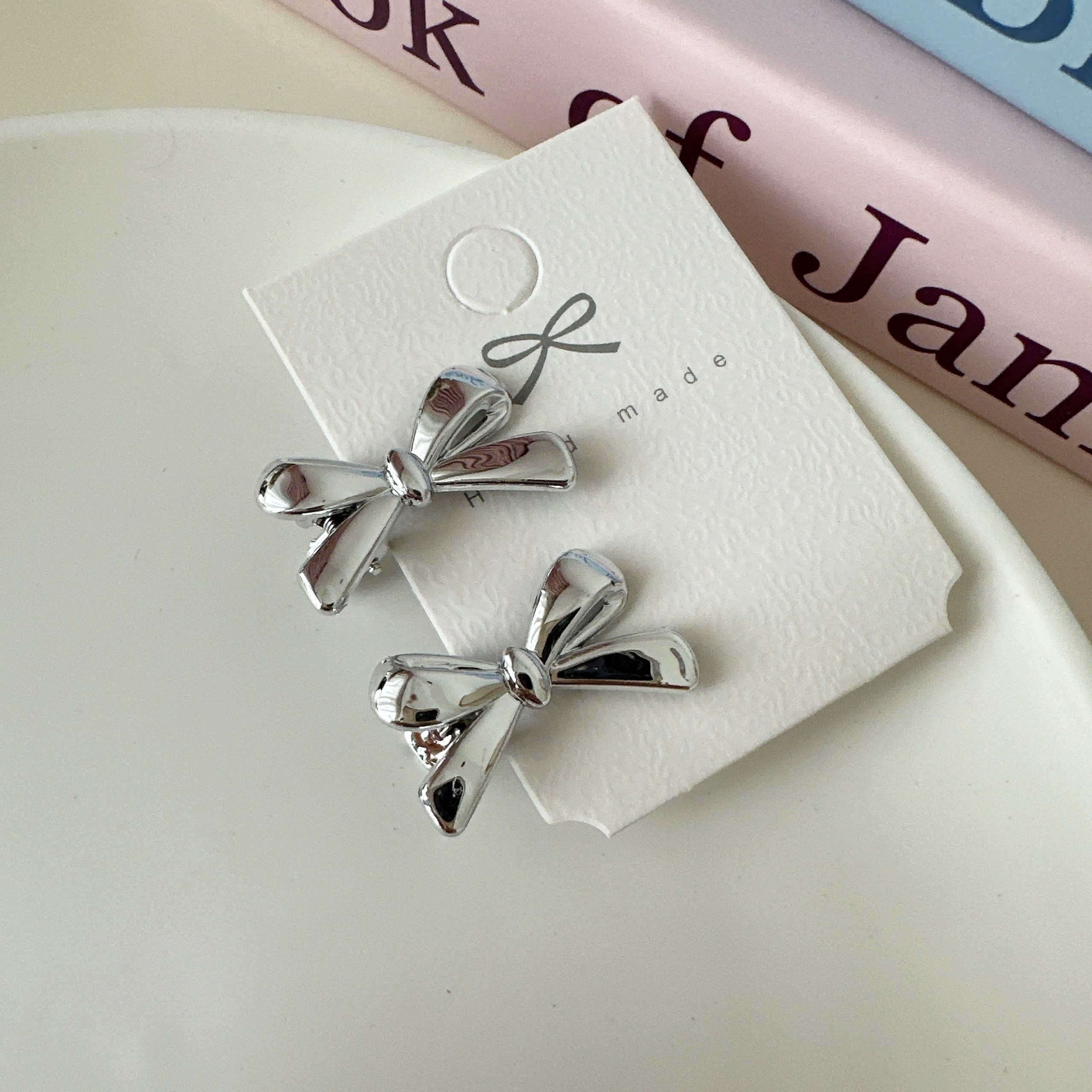 Jordyn Rhinestone Bow Clips - Silver Pair [H0XQ41UU]