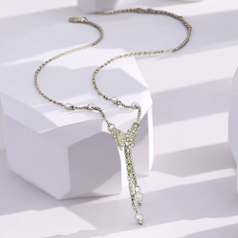 Malayah Butterfly Pearl Necklace - Silver [8JNGR0D3]