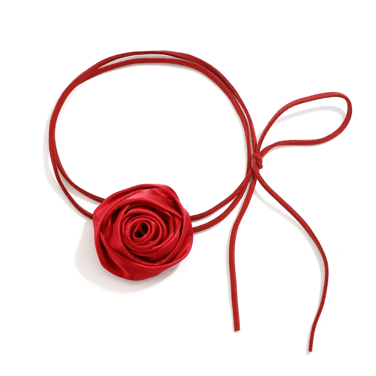 Courtney Velvet Rose Tie Necklace - Wine Red
