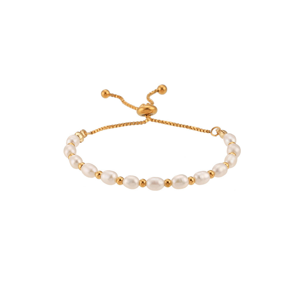 Oaklyn Gold Pearl Drawstring Bracelet - Freshwater Pearl Spacer Bead Drawstring Bracelet - Gold [VJDH0LDU]